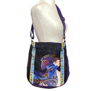 Laurel Burch Artsy Black & Purple Horse Lady Beaded Crossbody Shoulder Bag